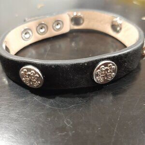 Ruff Cuff Black Leather Snap Bracelet With Silver Embellishments  MEAGAN